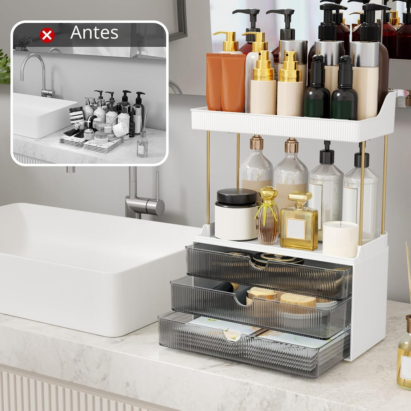 StorBin Fuerte Organizador de Mostrador de Baño con 3 Cajones, Orga...
