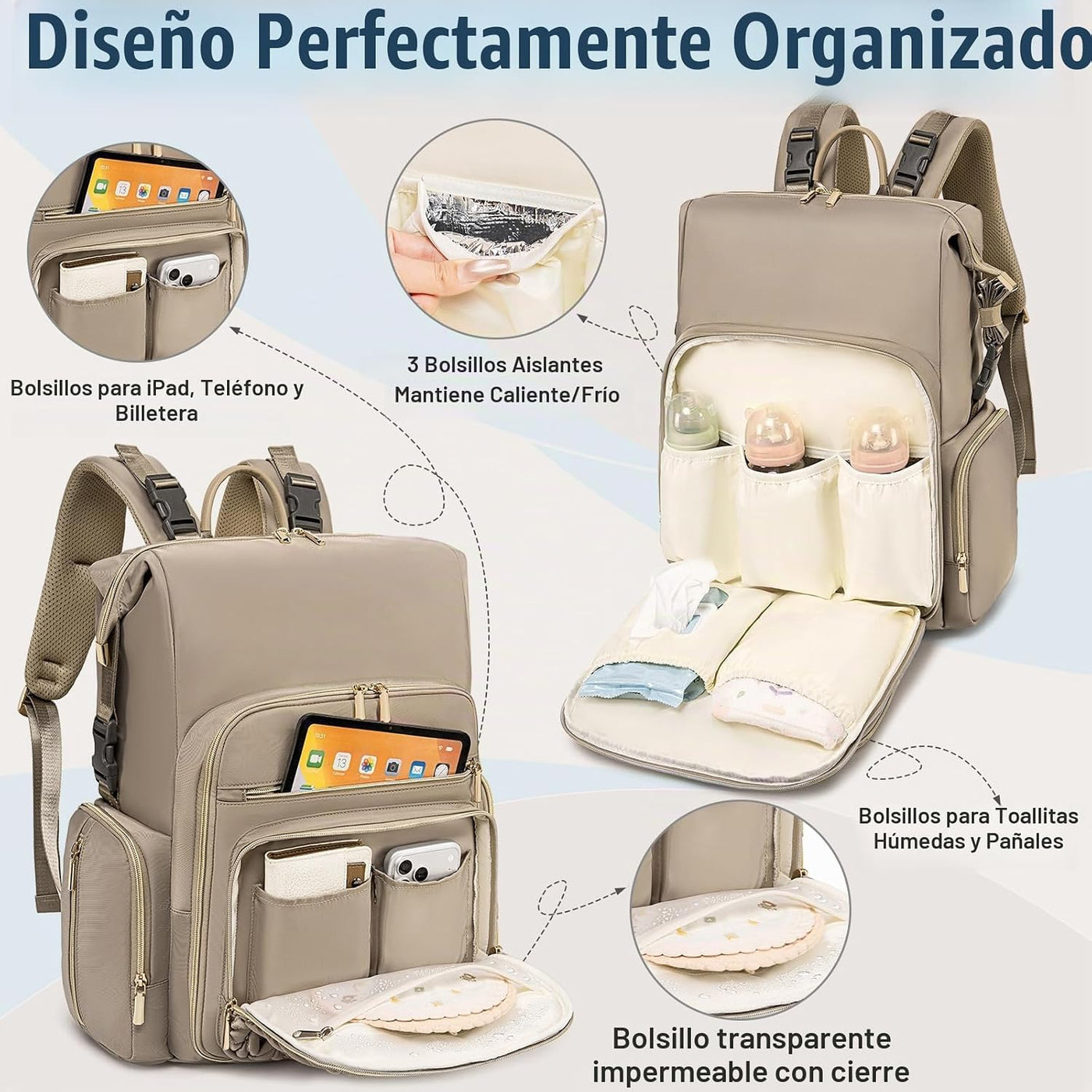 Tealari Mochila de pañales convertible 4 en 1, bolsa de pañales imp...