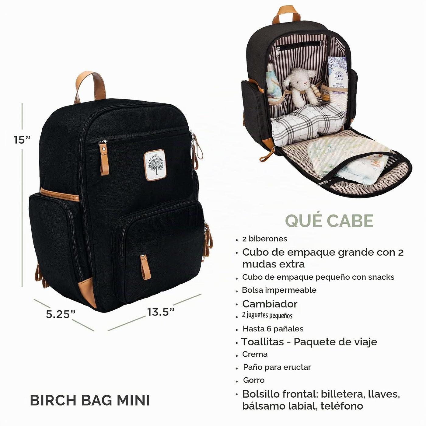 Parker - Mochila para pañales con cremallera completa y bolsillos a...