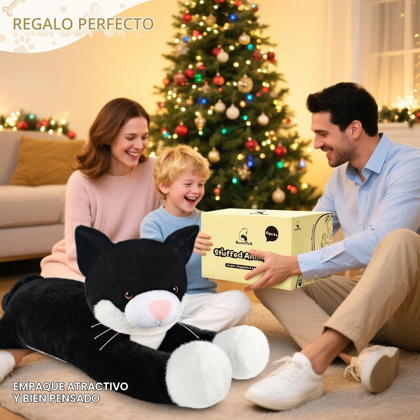 SuzziPals Peluche de Gato Esmoquin Blanco y Negro de 43 pulgadas, J...