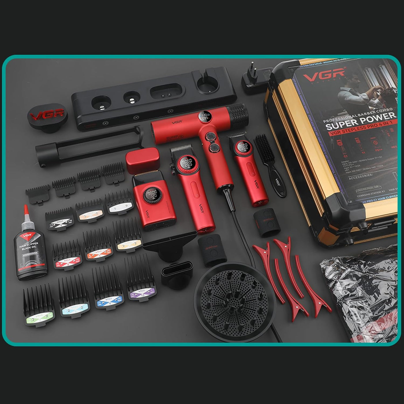 VGR Combo de Barbero Profesional 4 en 1 \u2013 Cortadora de Cabello...