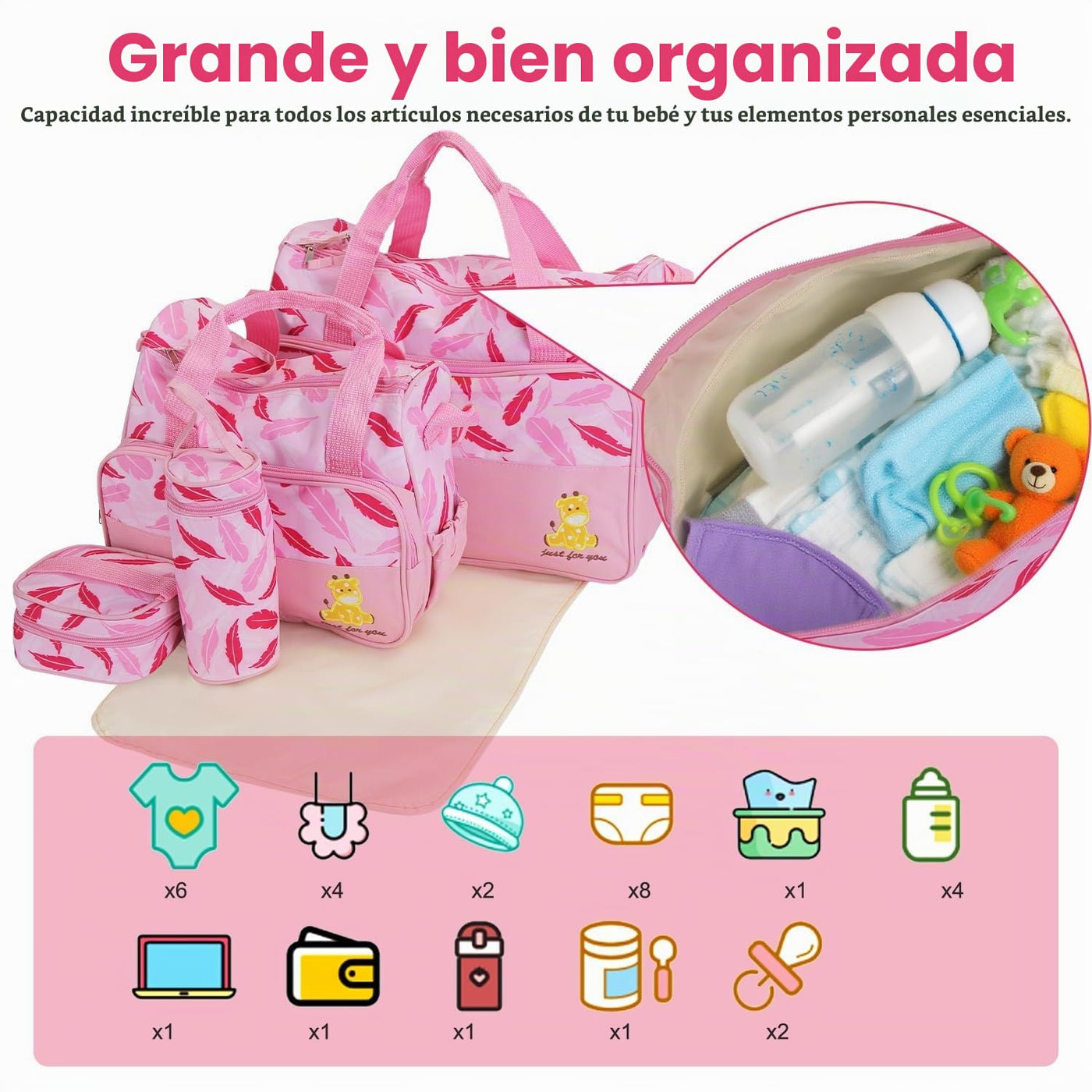 Moclever Juego de 5 bolsas de pañales - Bolsas de bebé para mamá, R...