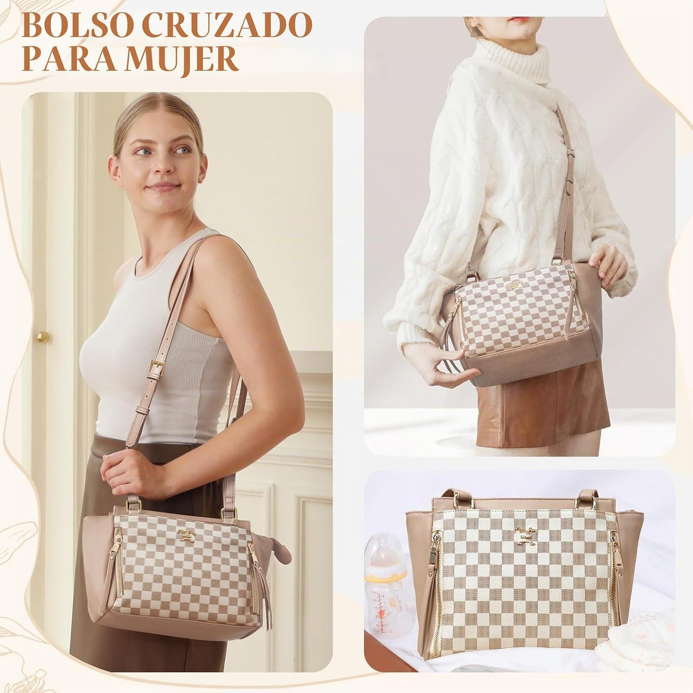 miss fong Bolsa de pañales pequeña de cuero para mujer, bolso de pa...
