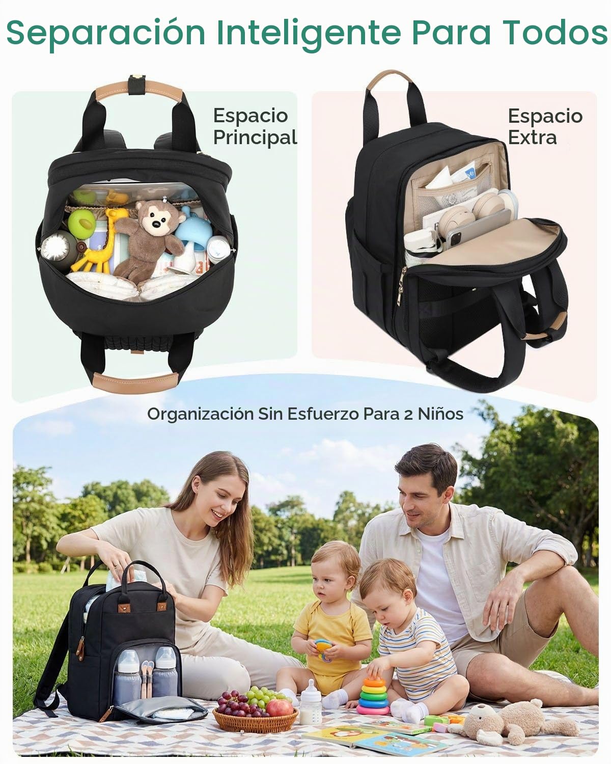 Qualyphant Mochila de pañales extragrande para 2 niños expandible 2...
