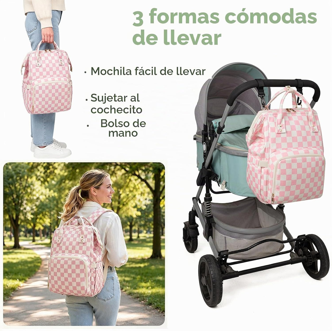 Mochila para pañales para mamá, bolsa de viaje de gran capacidad, b...