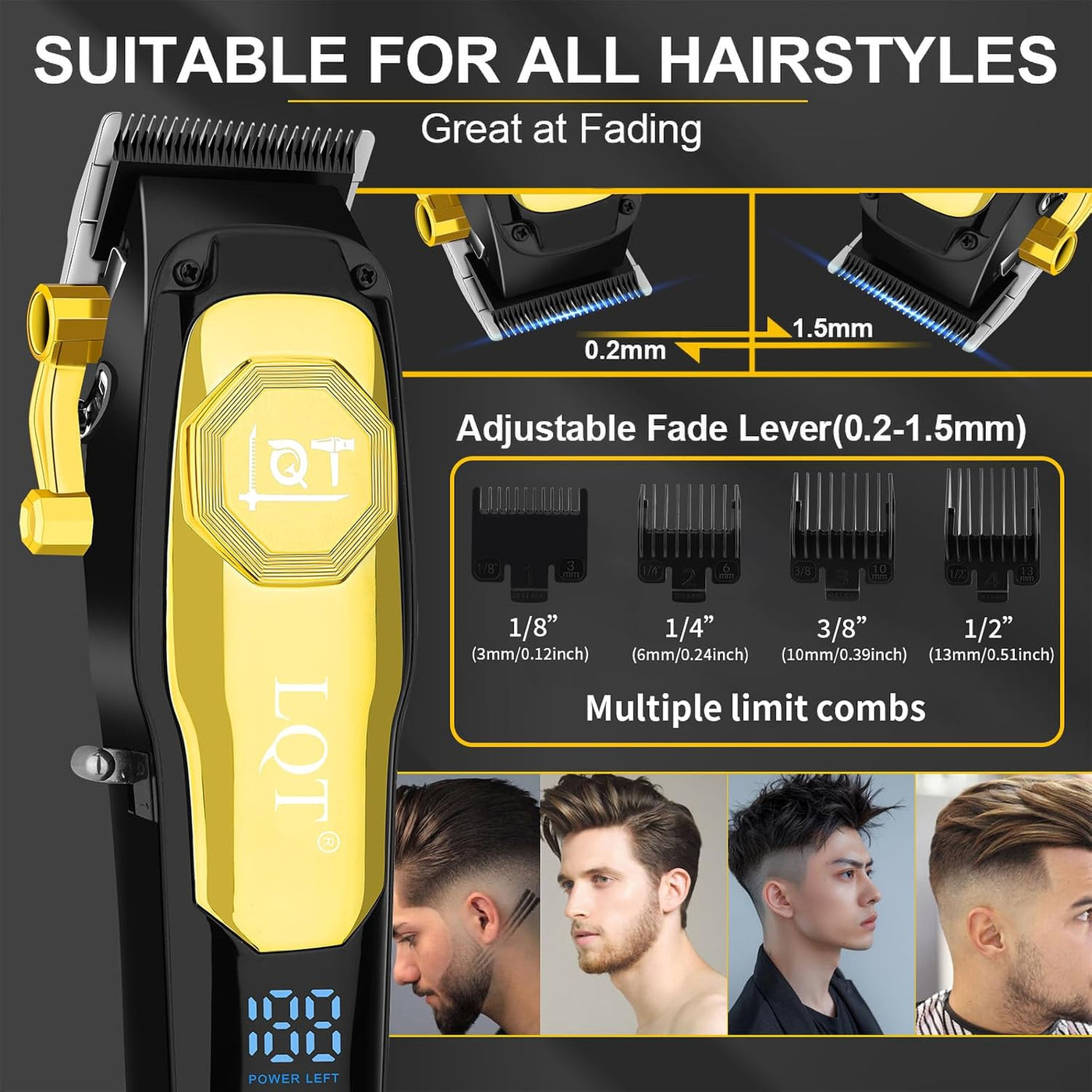LQT Cortadora de pelo profesional inalámbrica para hombres, juego d...