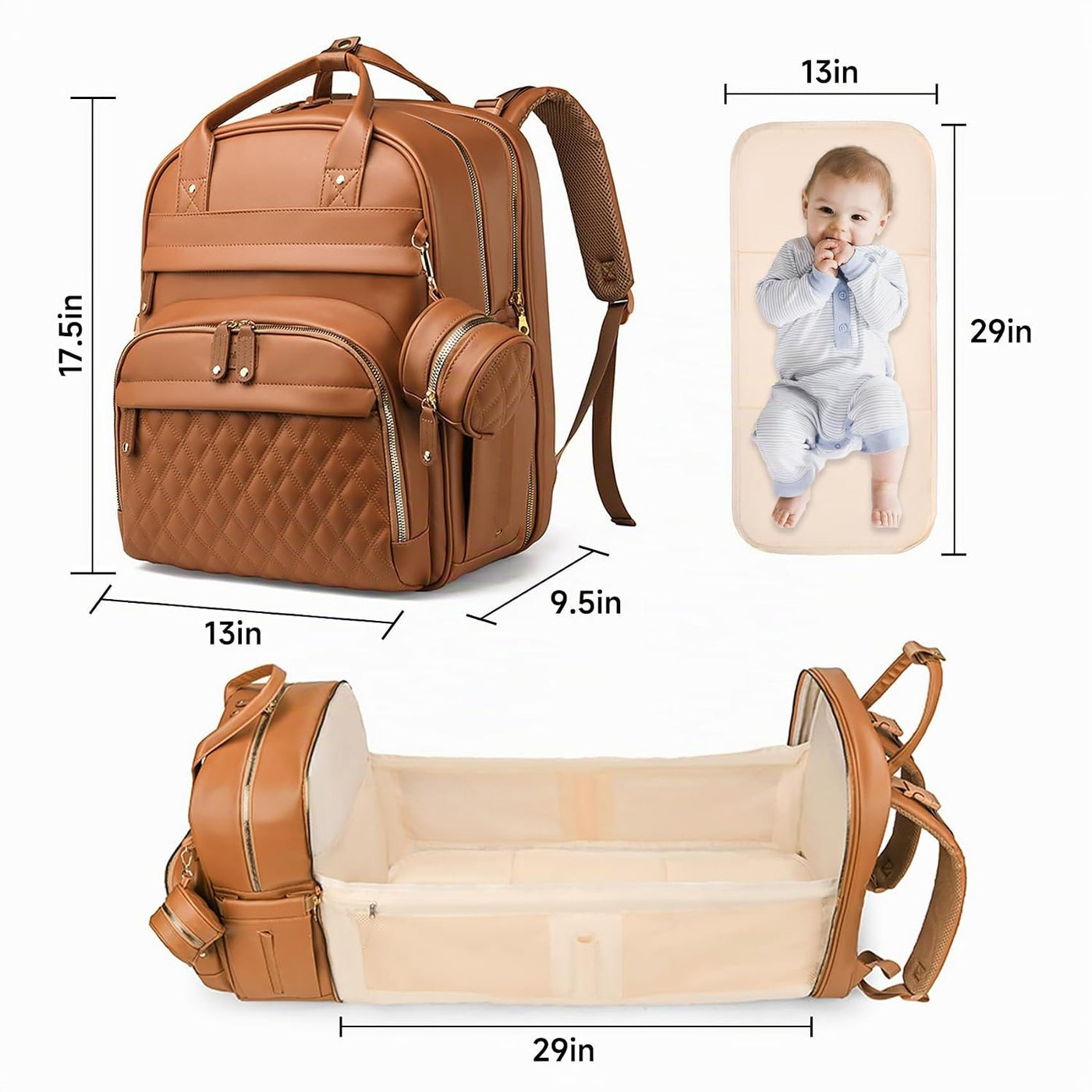 ANWTOTU Mochila de cuero para pañales para bebés con cambiador (mar...