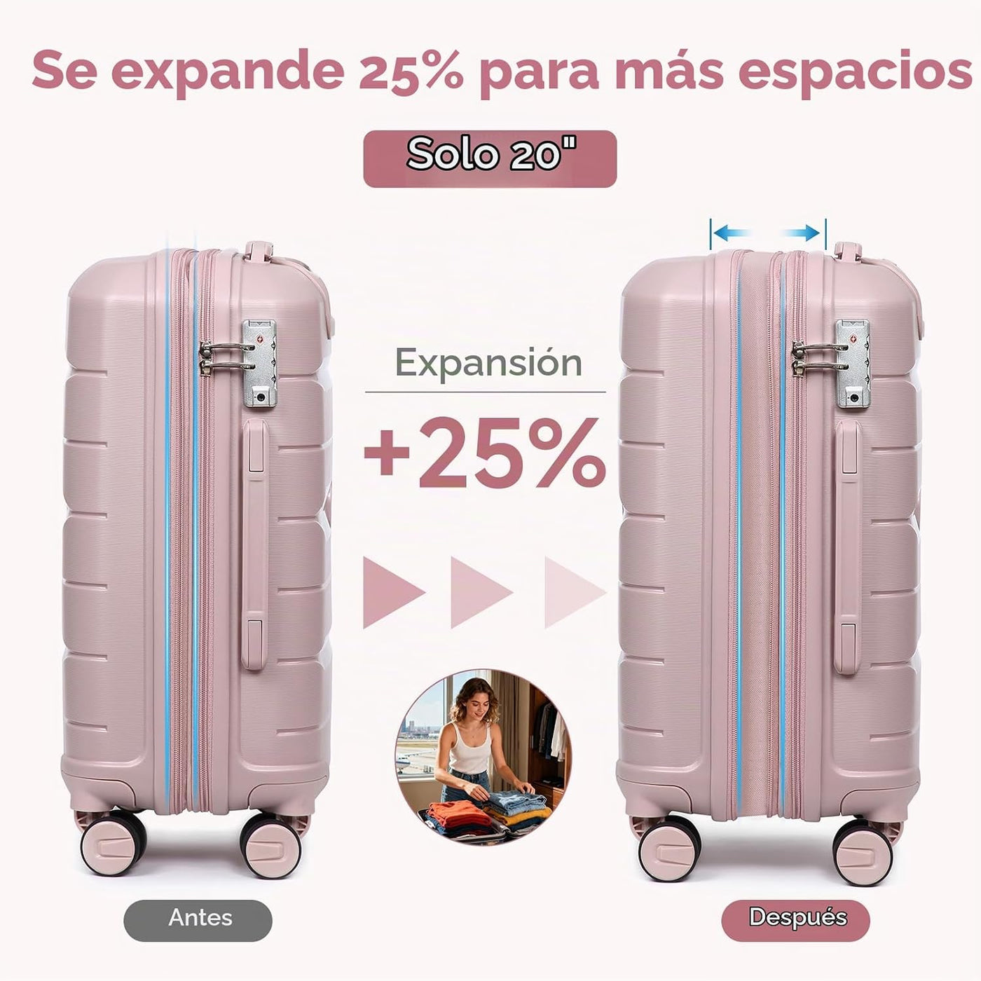 Somago Maleta de equipaje de mano de 20 pulgadas y mini estuches de...
