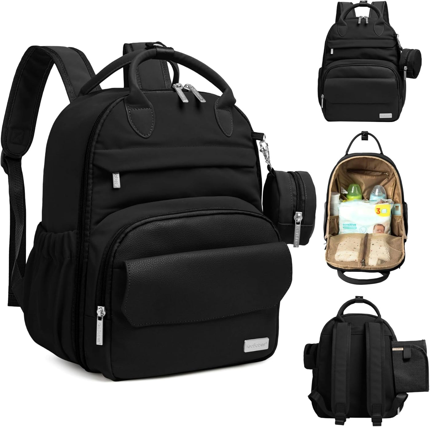 KeaBabies Mochila para pañales, mochilas de viaje para pañales (neg...