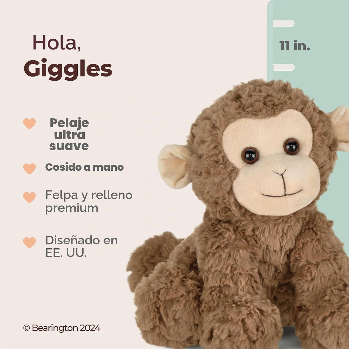 Bearington Giggles Animal de Peluche Mono - Juguete de Peluche Marr...