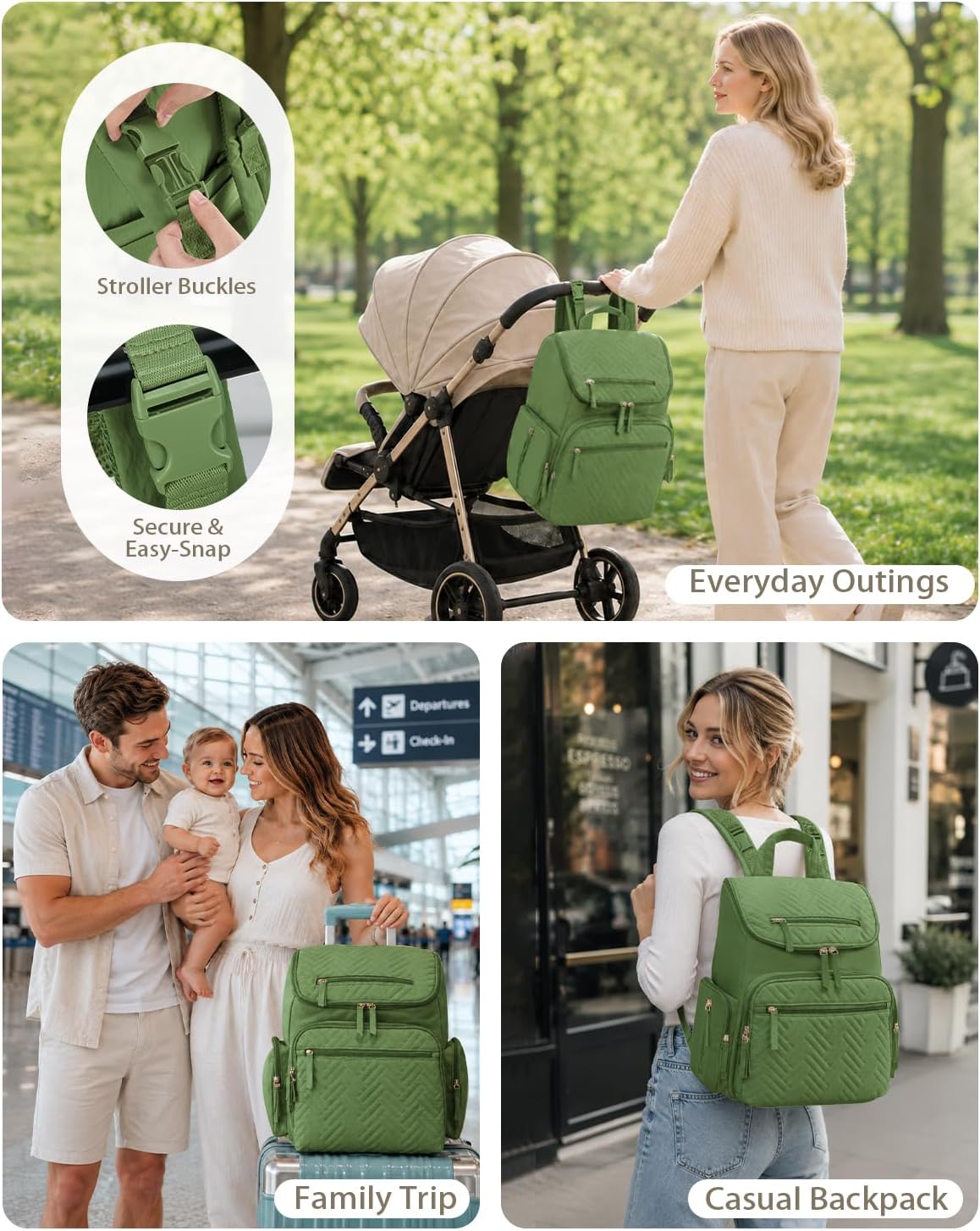 KABAQOO Mochila para pañales con cambiador y bolsillos aislados, Ve...