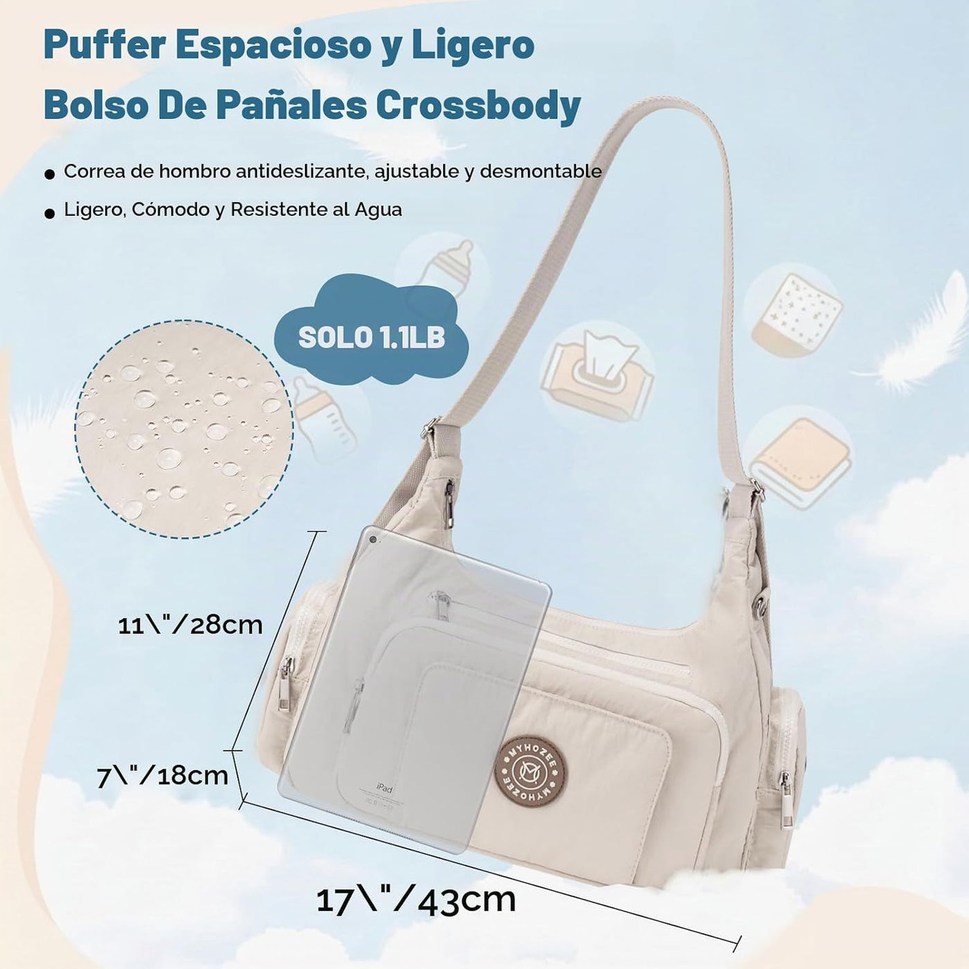 Bolsas cruzadas acolchadas para mujer, bolsa grande para pañales co...
