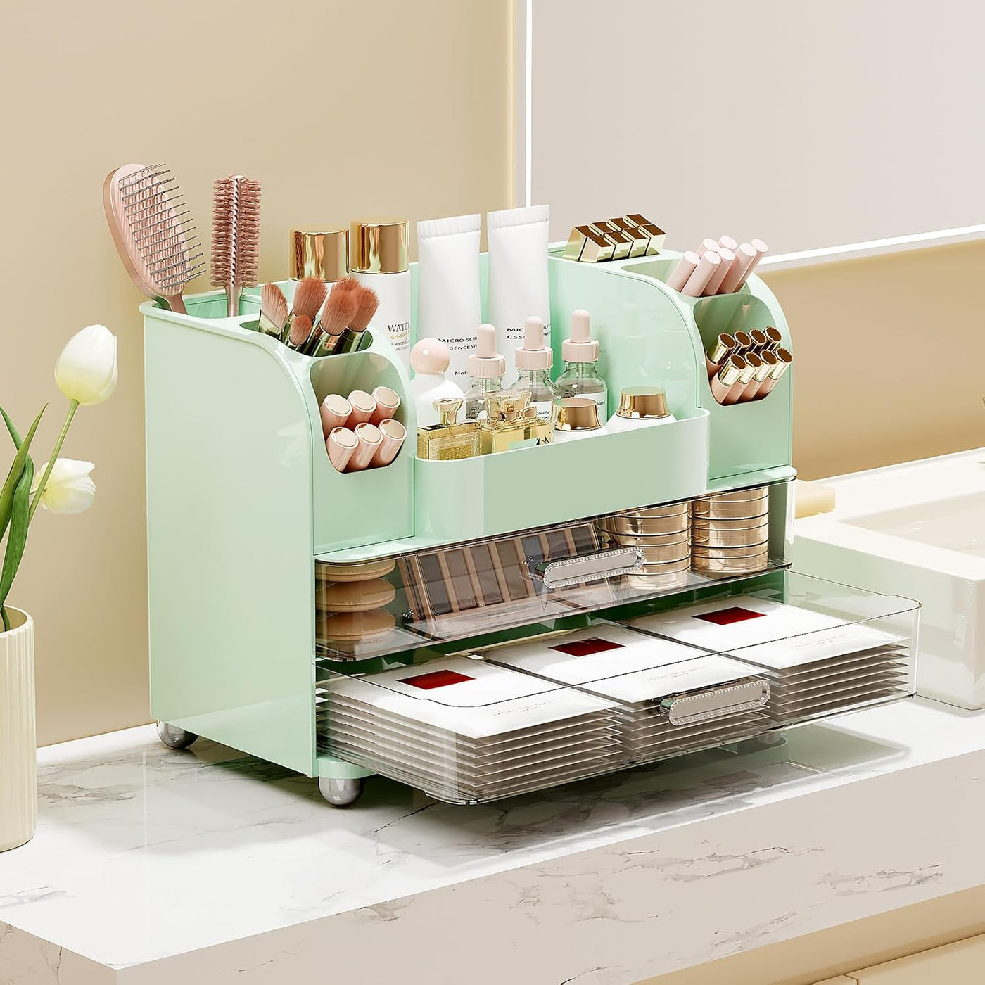 UFORU Organizador de maquillaje para tocador con 2 cajones grandes,...