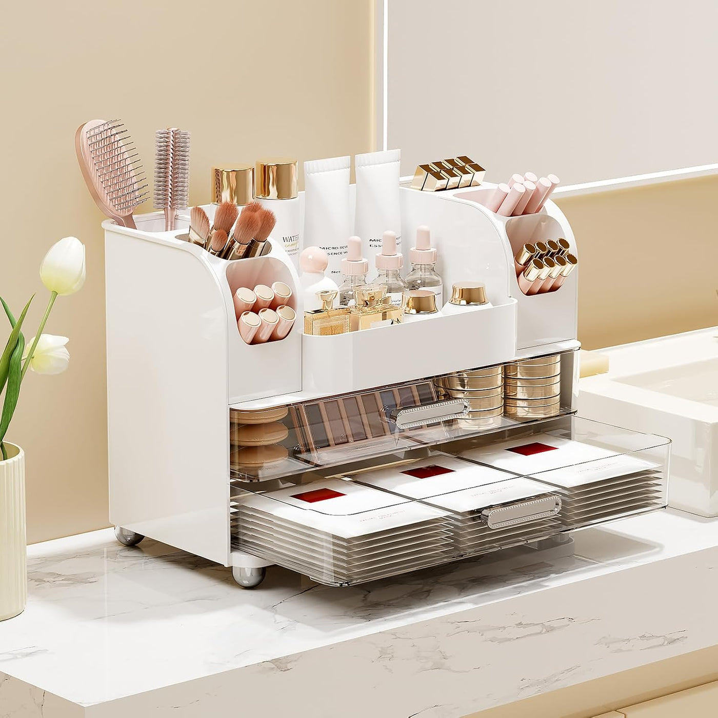 UFORU Organizador de maquillaje para encimera con 2 cajones grandes...