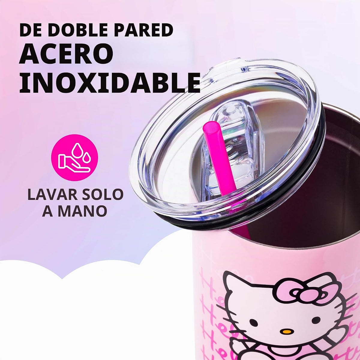 Silver Buffalo - Vaso de acero inoxidable con asa y pajita, cabe en...