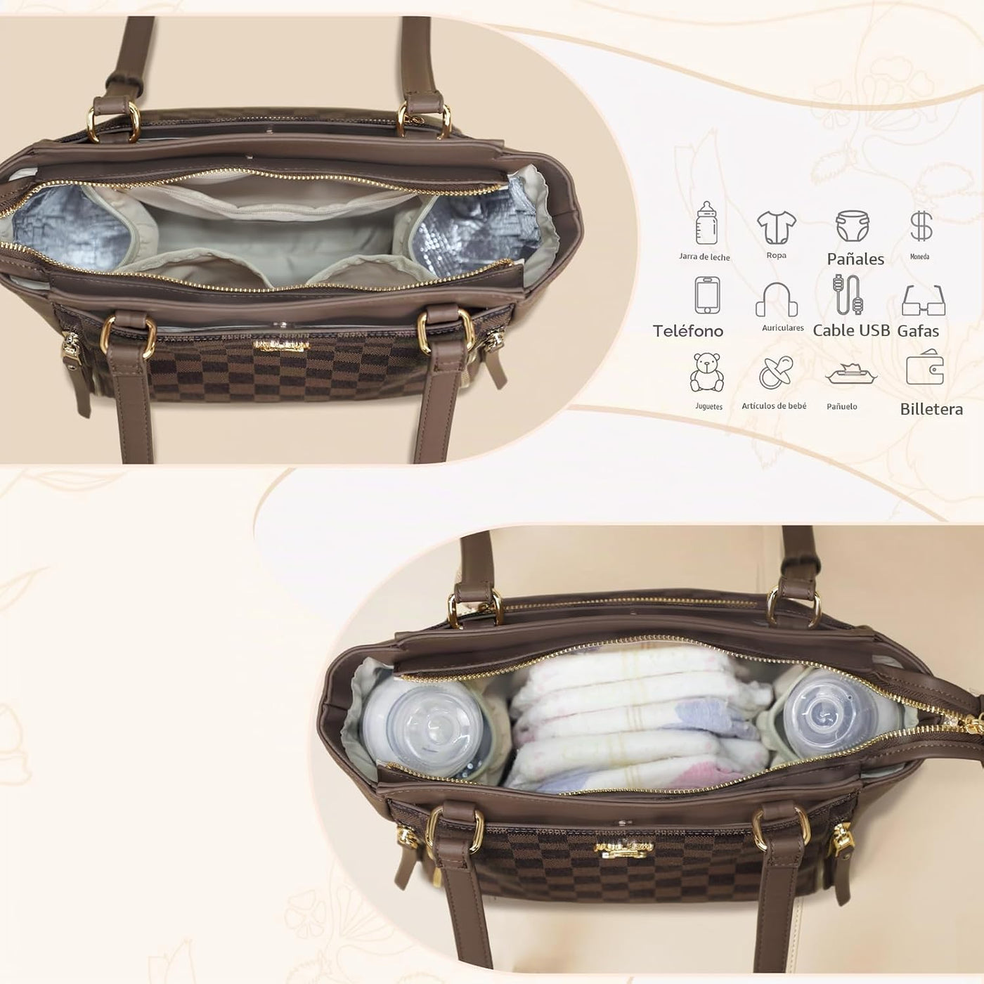 miss fong Bolsa de pañales pequeña de cuero para mujer, bolso de pa...