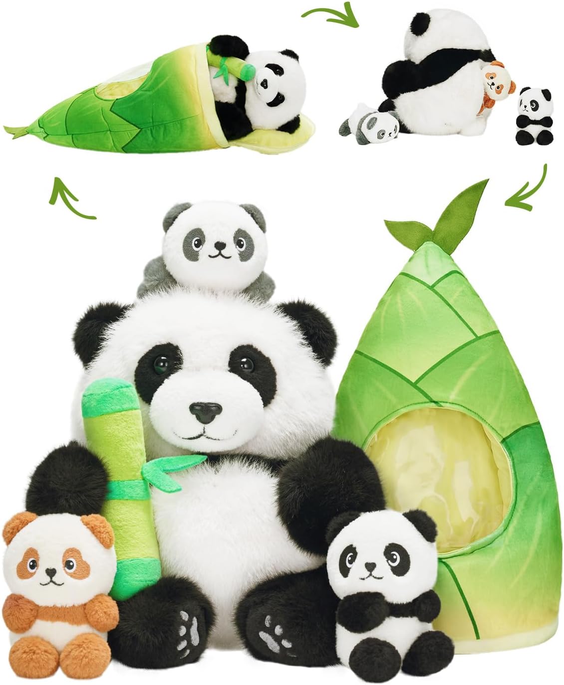 OUOZZZ Animales de peluche de panda con 3 bebés dentro del oso pand...