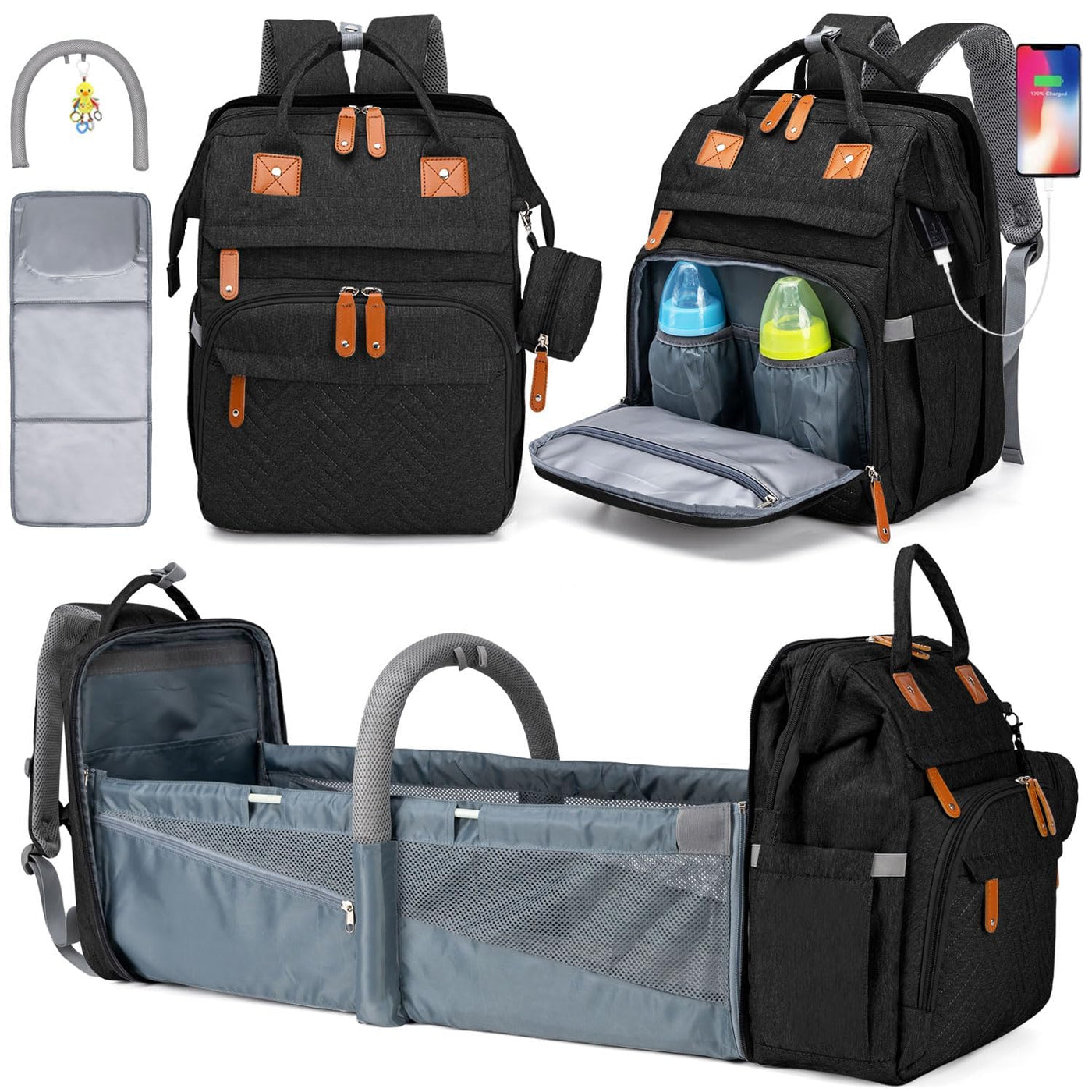 KABAQOO Mochila para Pañales con Estación de Cambio Desmontable, Bo...