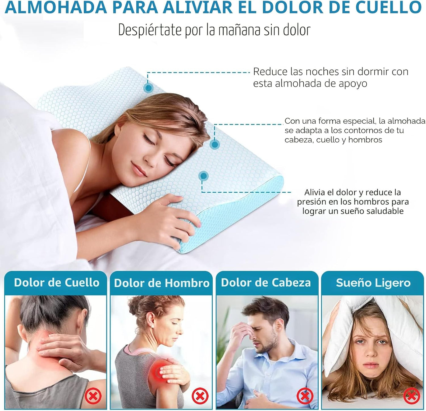 Almohadas de espuma viscoelástica, almohada para el cuello, cama ta...