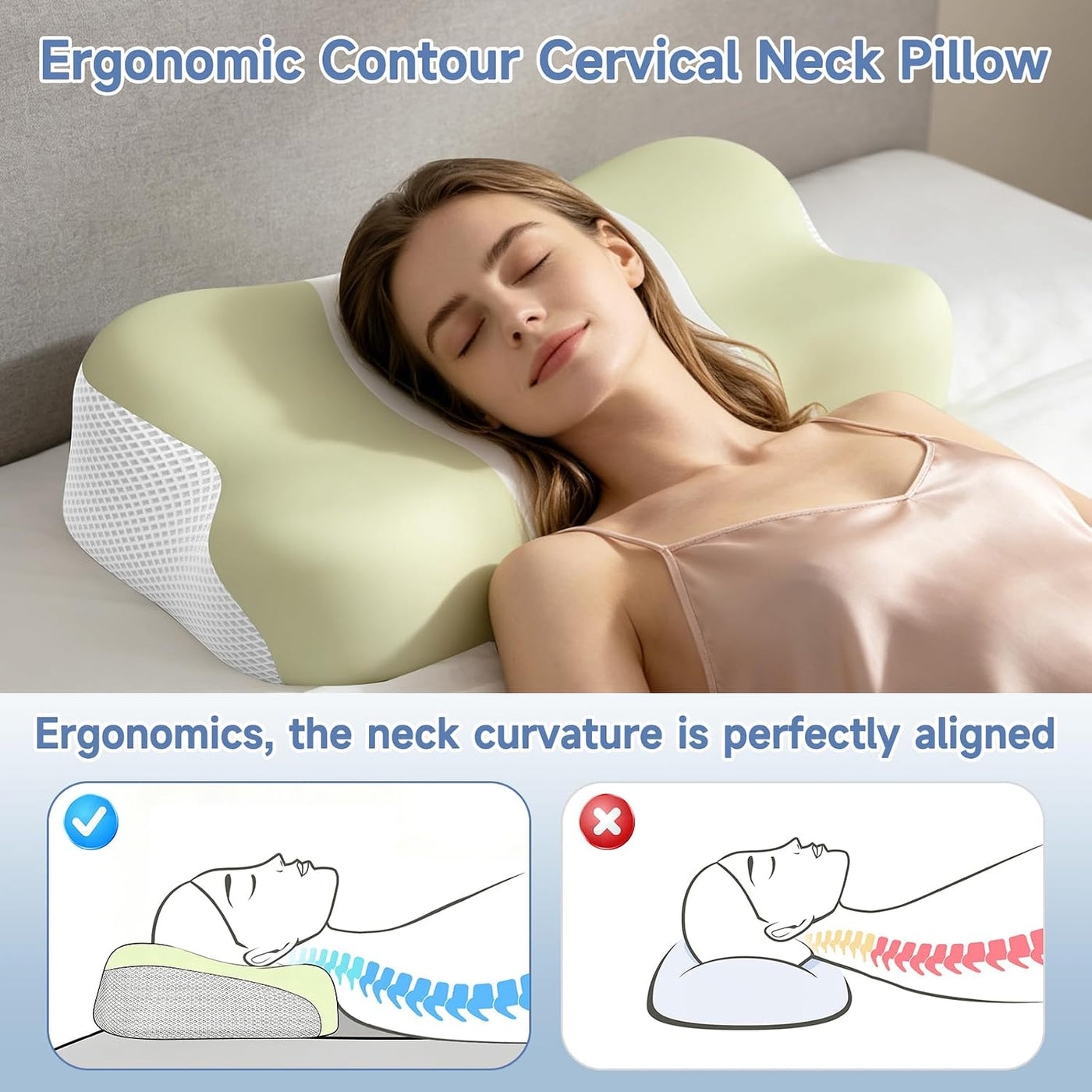 VYLEE Almohada cervical de espuma viscoelástica, soporte cómodo par...