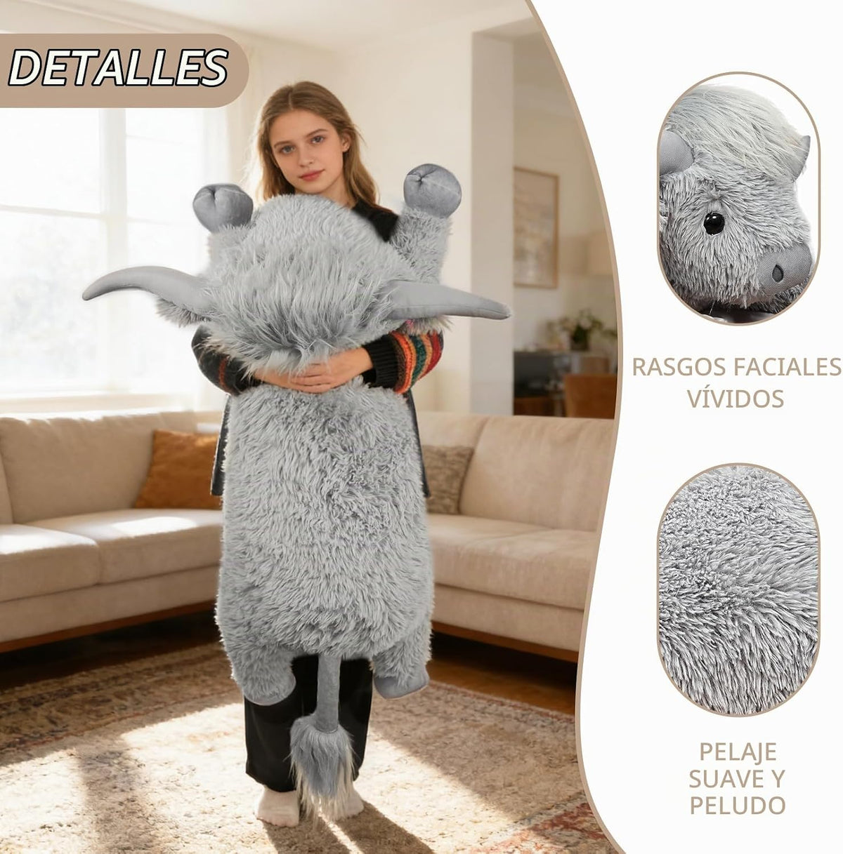 WDXDSOB Peluche de vaca gigante gris de las Highlands de 38.5 pulga...