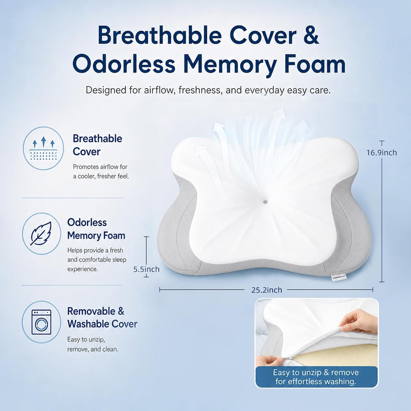 COMFORLAY Almohada cervical de espuma viscoelástica no tóxica sin t...