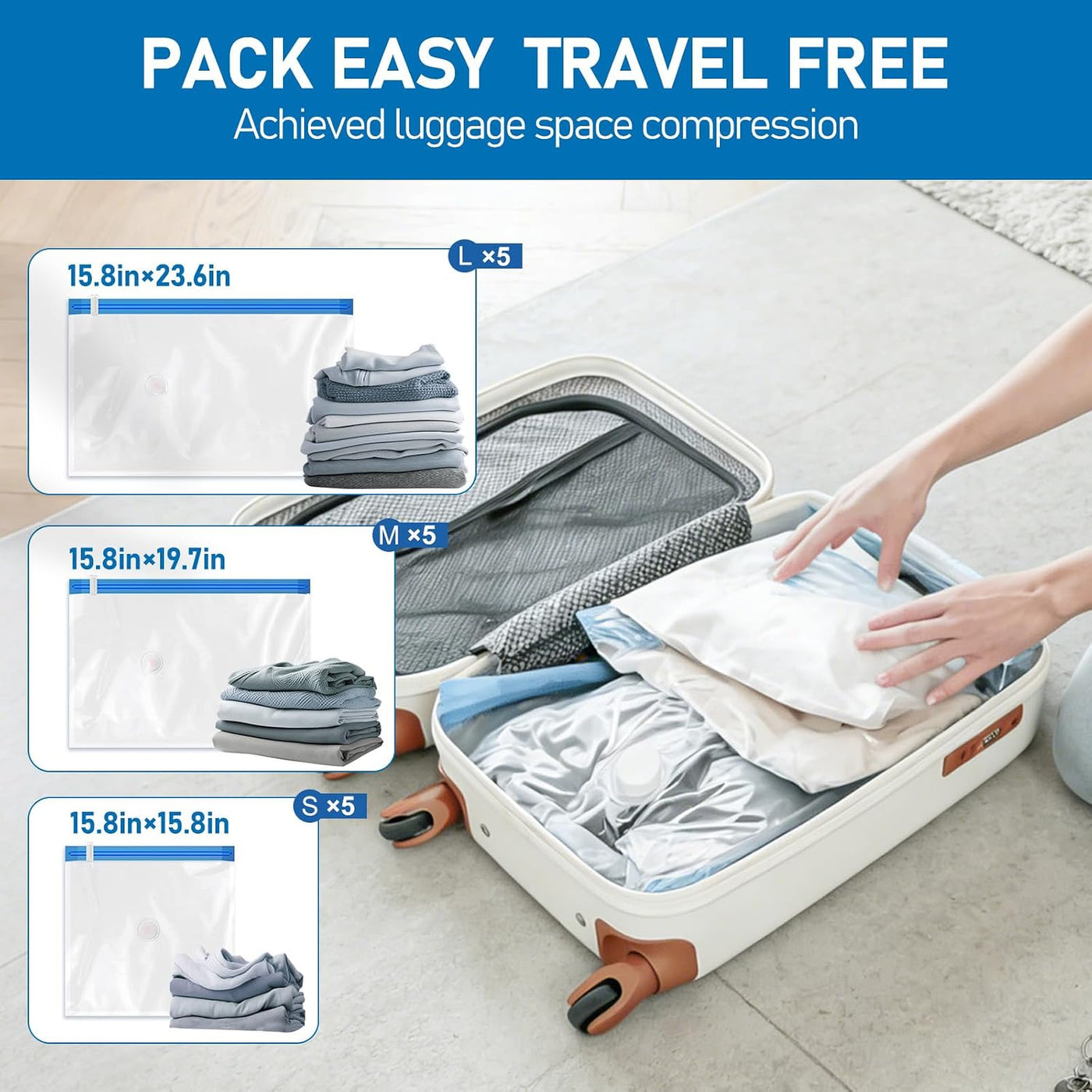 VMstr Paquete de 15 bolsas de almacenamiento al vacío de viaje con...