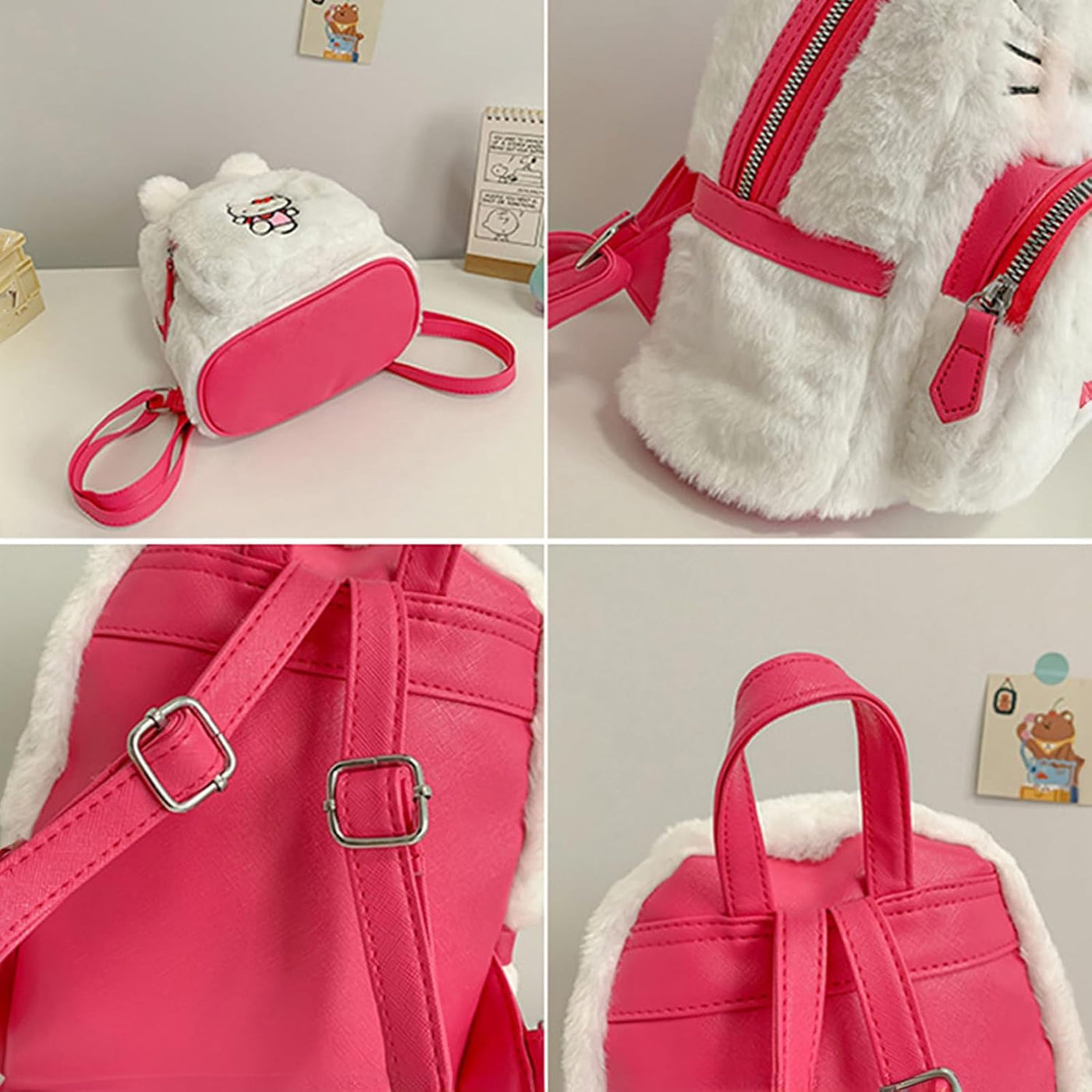 Bonita mochila de felpa, mini bolsa de hombro con doble correa de d...