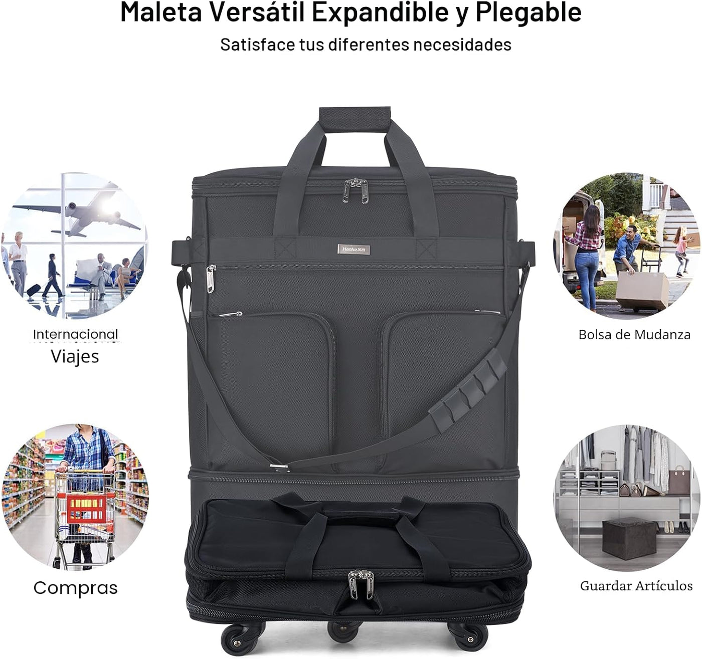 Maletas Hanke con ruedas, bolsa de viaje expandible y plegable, mal...