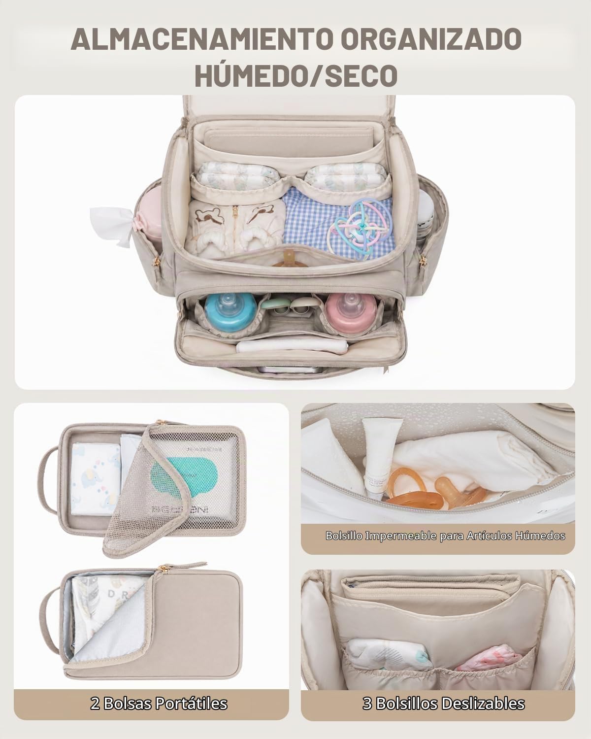 KABAQOO Mochila para pañales con cambiador y bolsillos aislados, co...