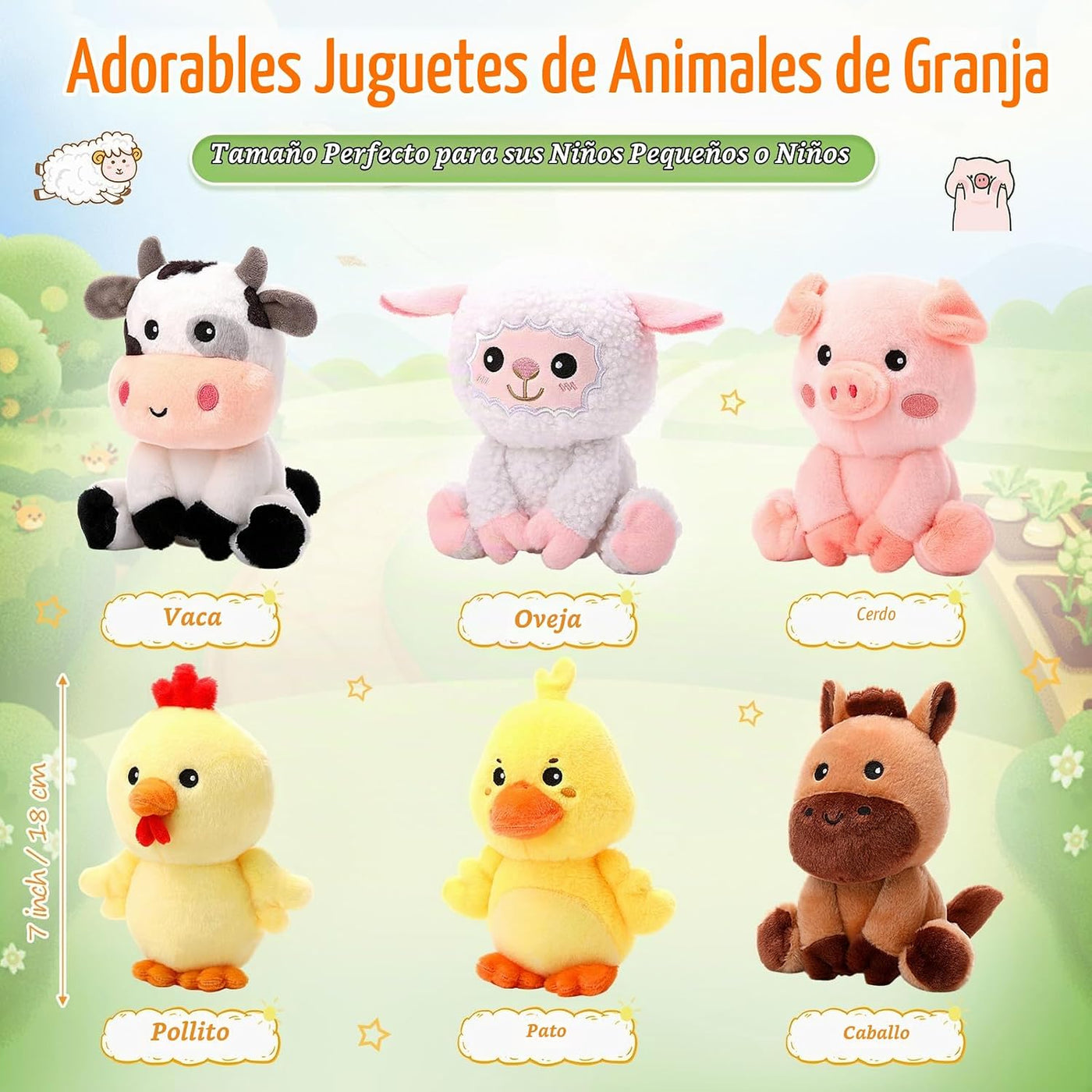 RoundFunny 6 Piezas Juguetes de Animales de Granja de 7 Pulgadas Ca...