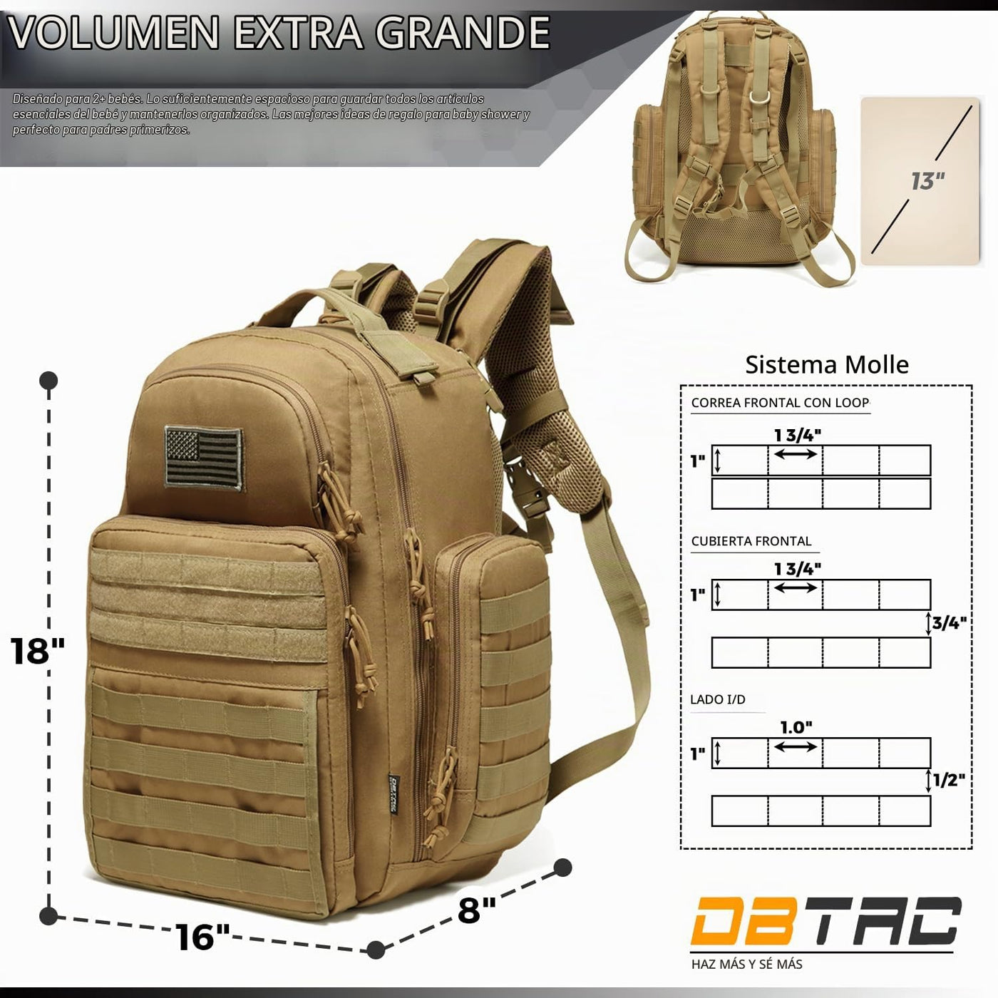 Mochila para pañales para papá, DBTAC Bolso grande para pañales de...