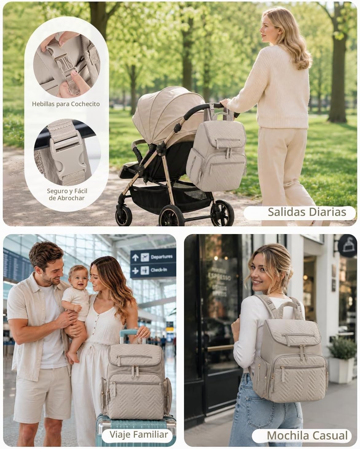 KABAQOO Mochila para pañales con cambiador y bolsillos aislados, co...