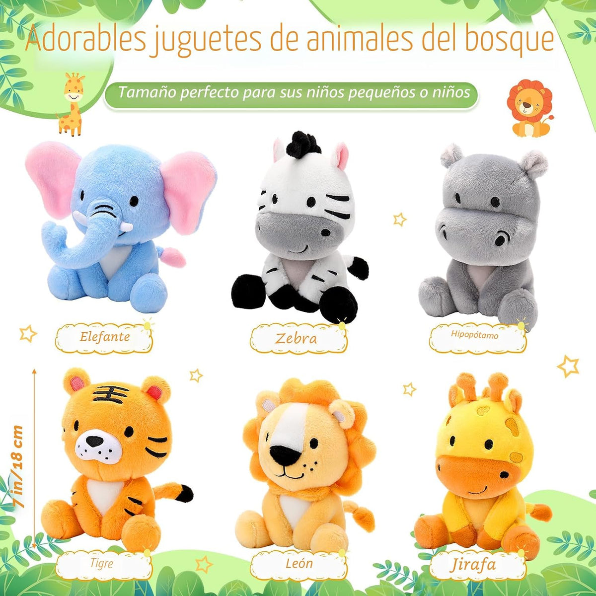 RoundFunny 6 Piezas Animales de Peluche Pequeños de Safari a Granel...