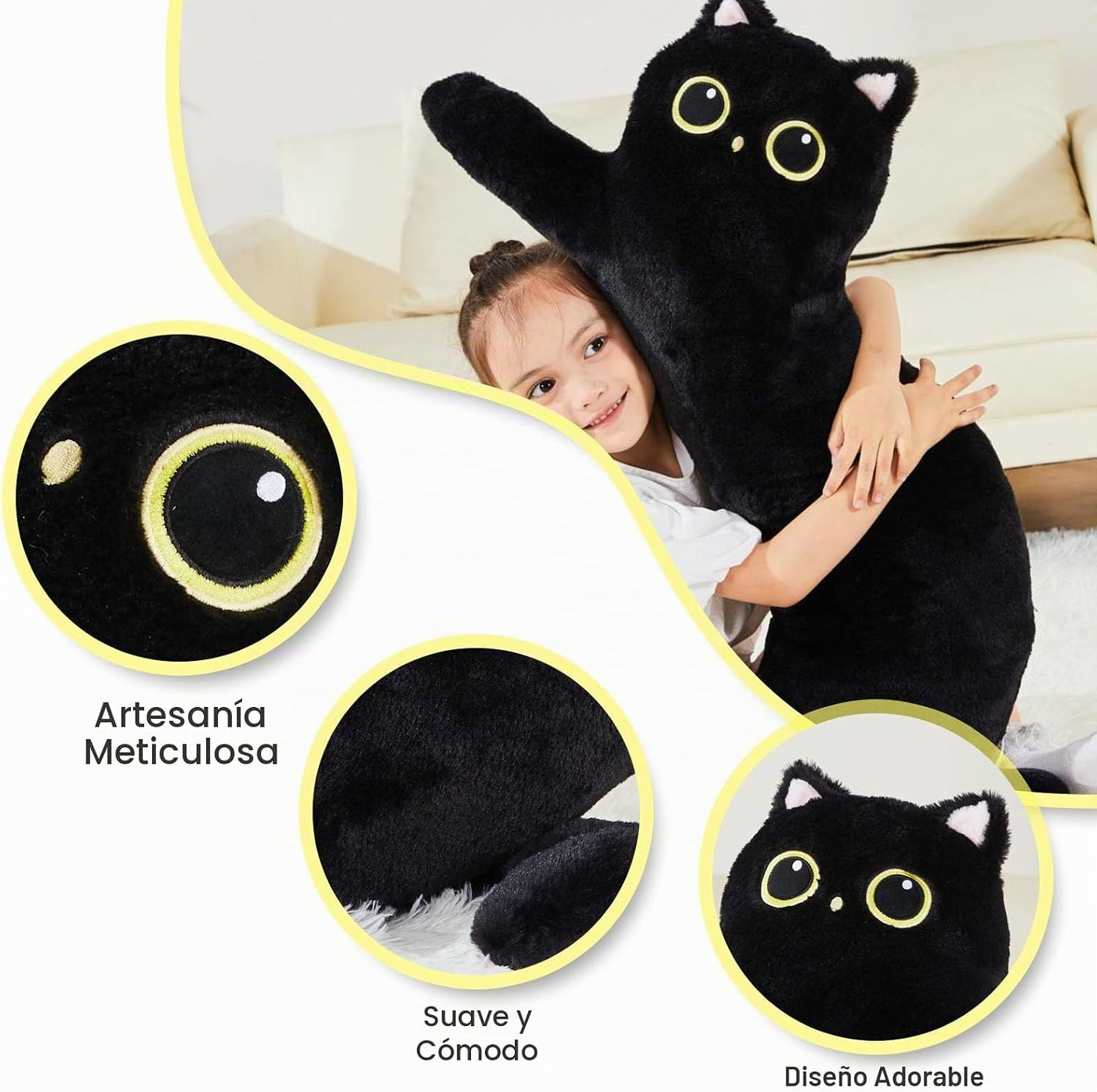 TPVV Peluche de gato gigante de 35 pulgadas, almohada gigante de ga...