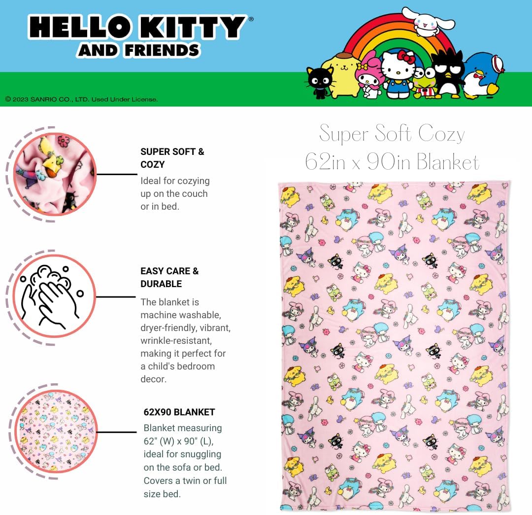 Sanrio - Manta acogedora de Hello Kitty & Friends de 62 x 90 pu...
