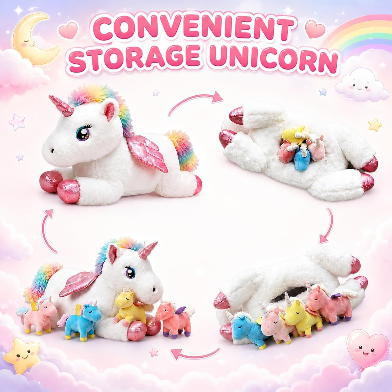 MMguai Animal de peluche de unicornio 5-1 con bebés en vientre con...