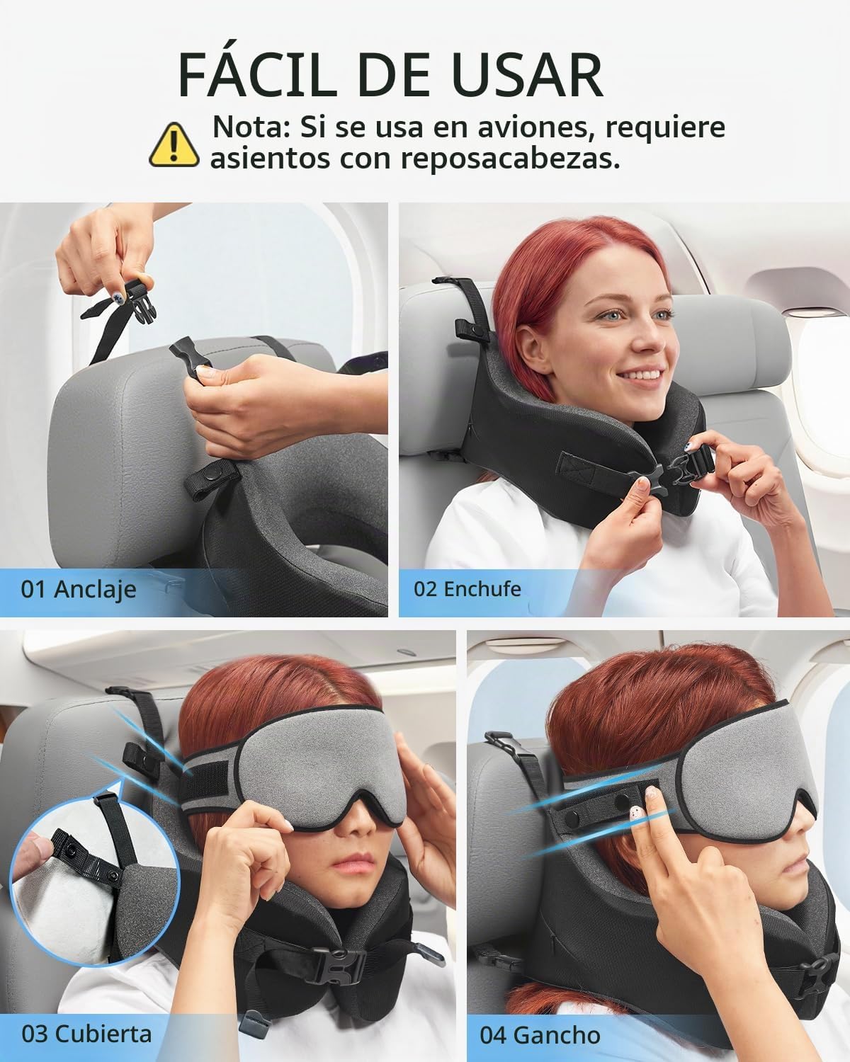 YFONG Almohada de viaje para avión de vuelo largo, combo de correa...