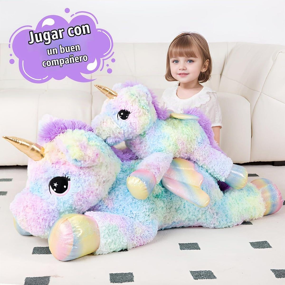 FFxiong almohada de peluche de unicornio arcoíris gigante de 44 pul...