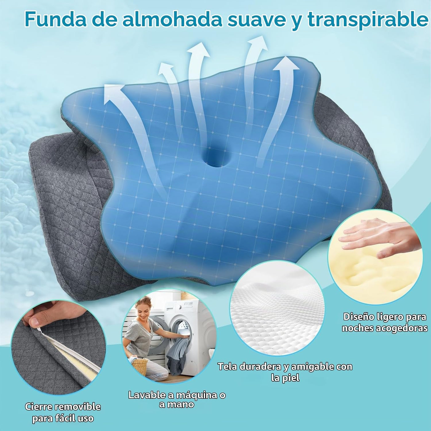 ZeroZillo Almohada cervical para dormir, almohada ergonómica de esp...