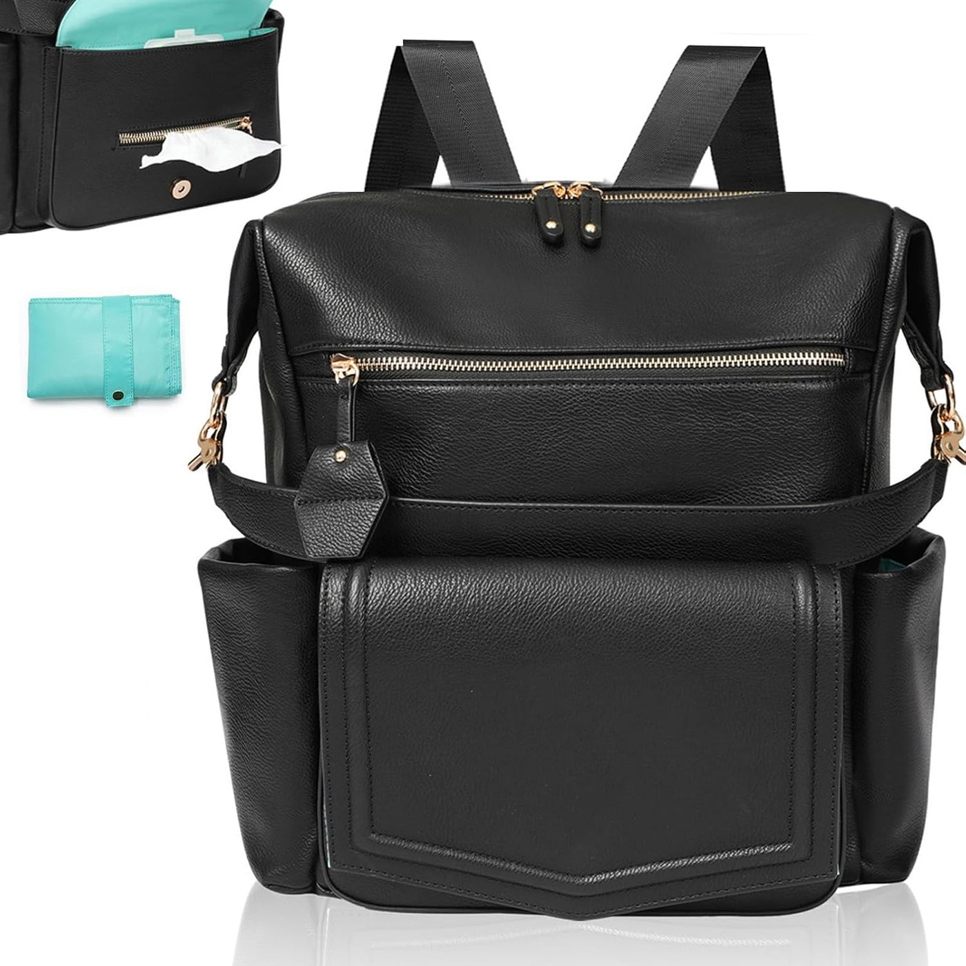 MOMINSIDE - Mochila de cuero convertible para pañales de bebé, bols...