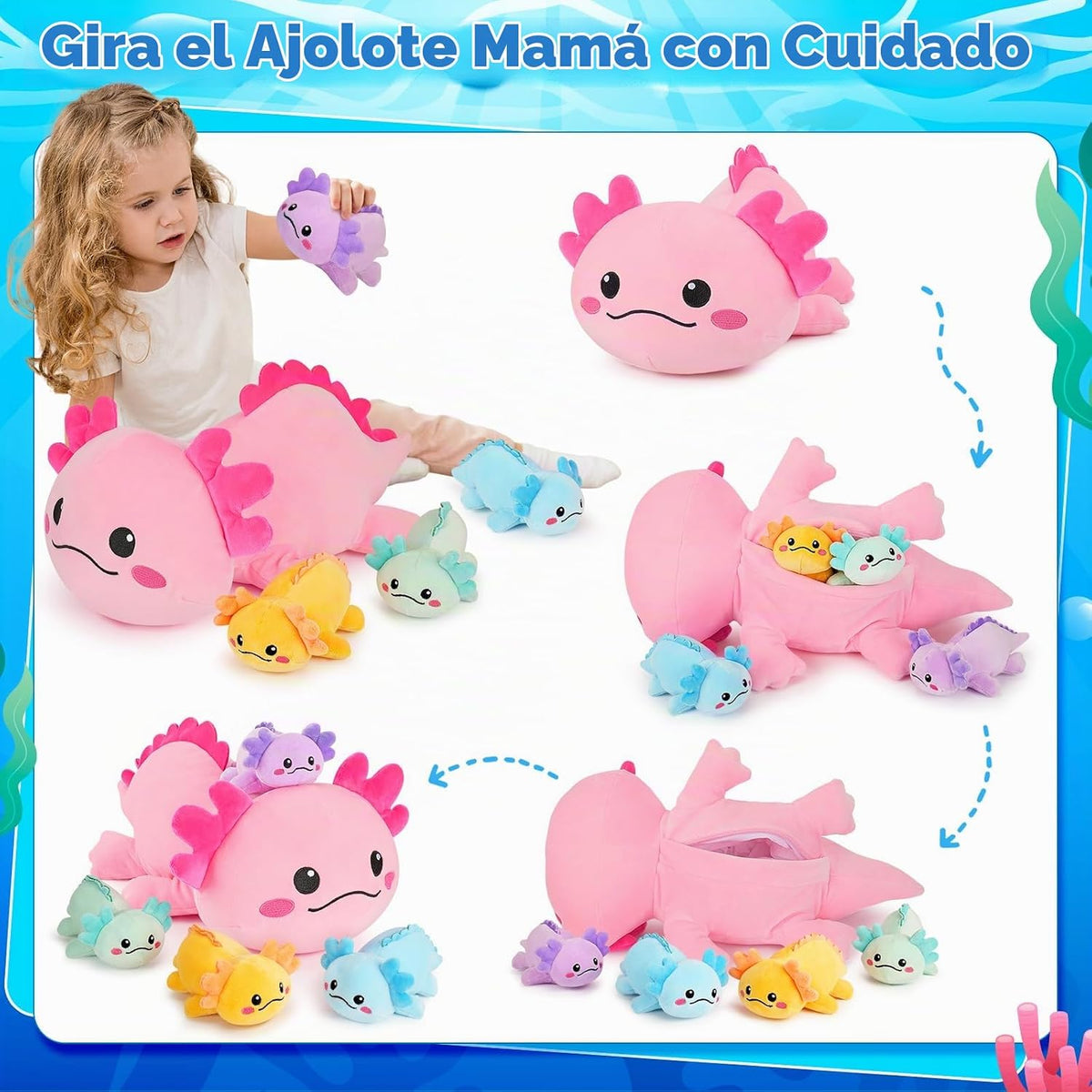 5 piezas de animales de peluche de ajolote familiar de ajolotl de 1...