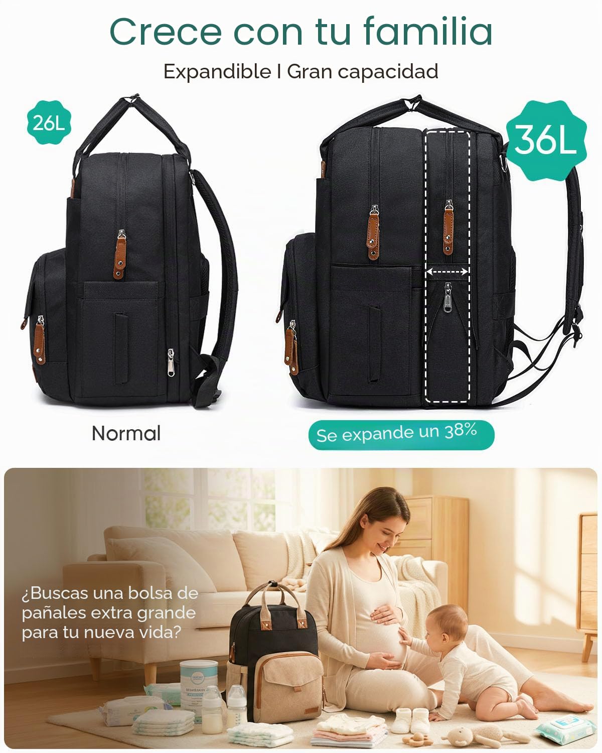 Qualyphant Mochila de pañales extragrande para 2 niños expandible 2...