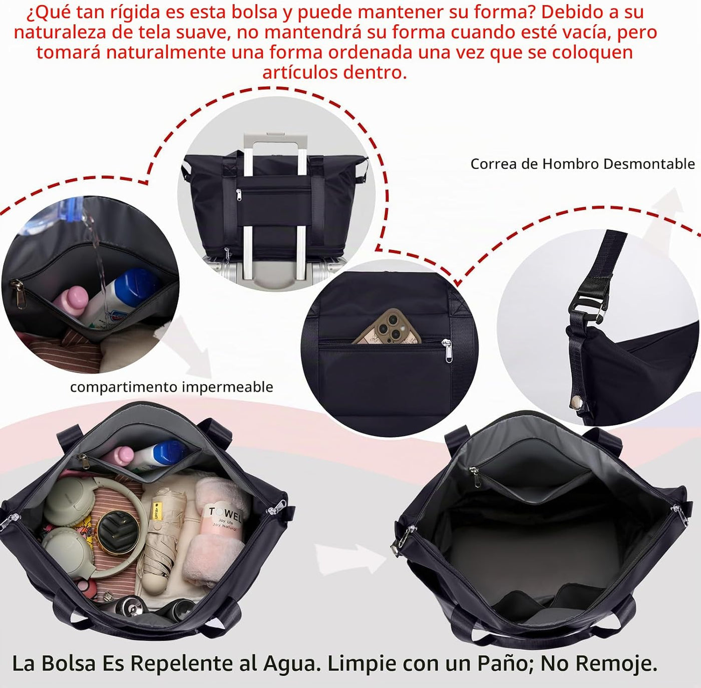 NiceUU Bolsa de lona rodante de viaje con ruedas removibles, equipa...
