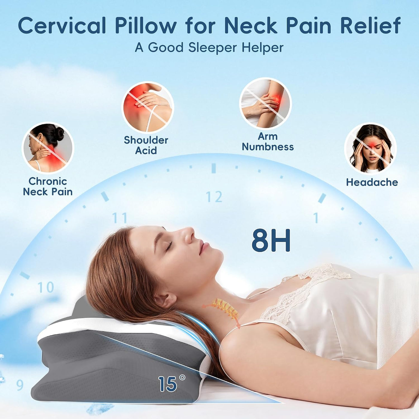 Almohada cervical para aliviar el dolor, almohada ergonómica de esp...
