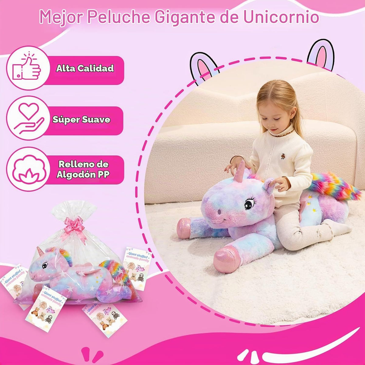 SQEQE Peluche de unicornio gigante de 43 pulgadas, unicornio grande...