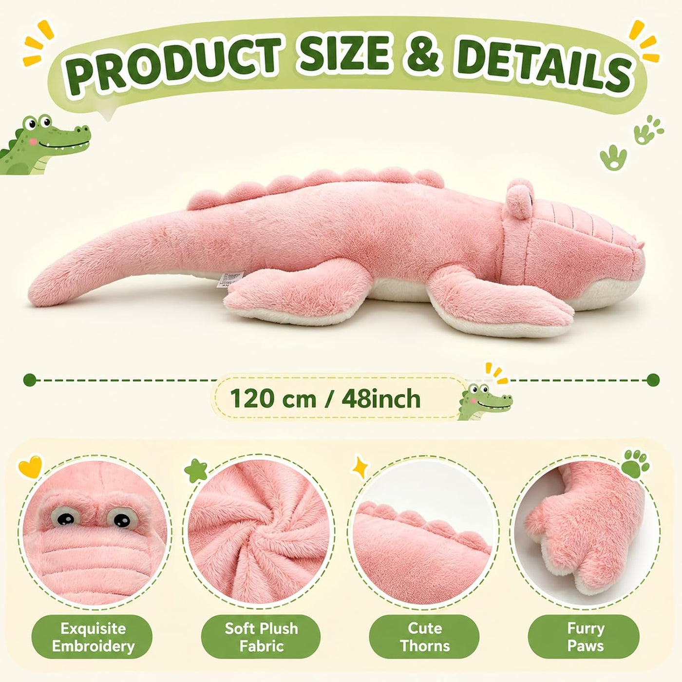FFxiong 48 pulgadas gigante largo cocodrilo peluche animal suave cu...
