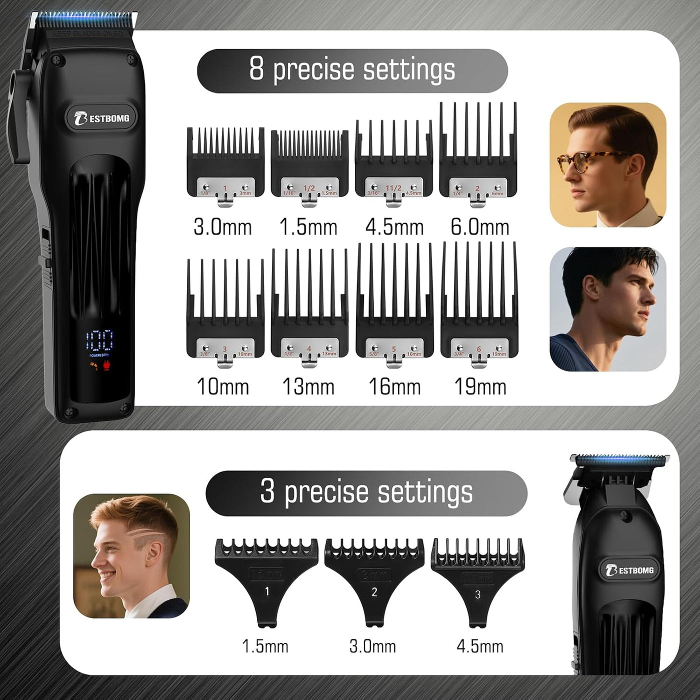 BESTBOMG® BS-808A - Juego de cortapelos para hombres, recortadora y...