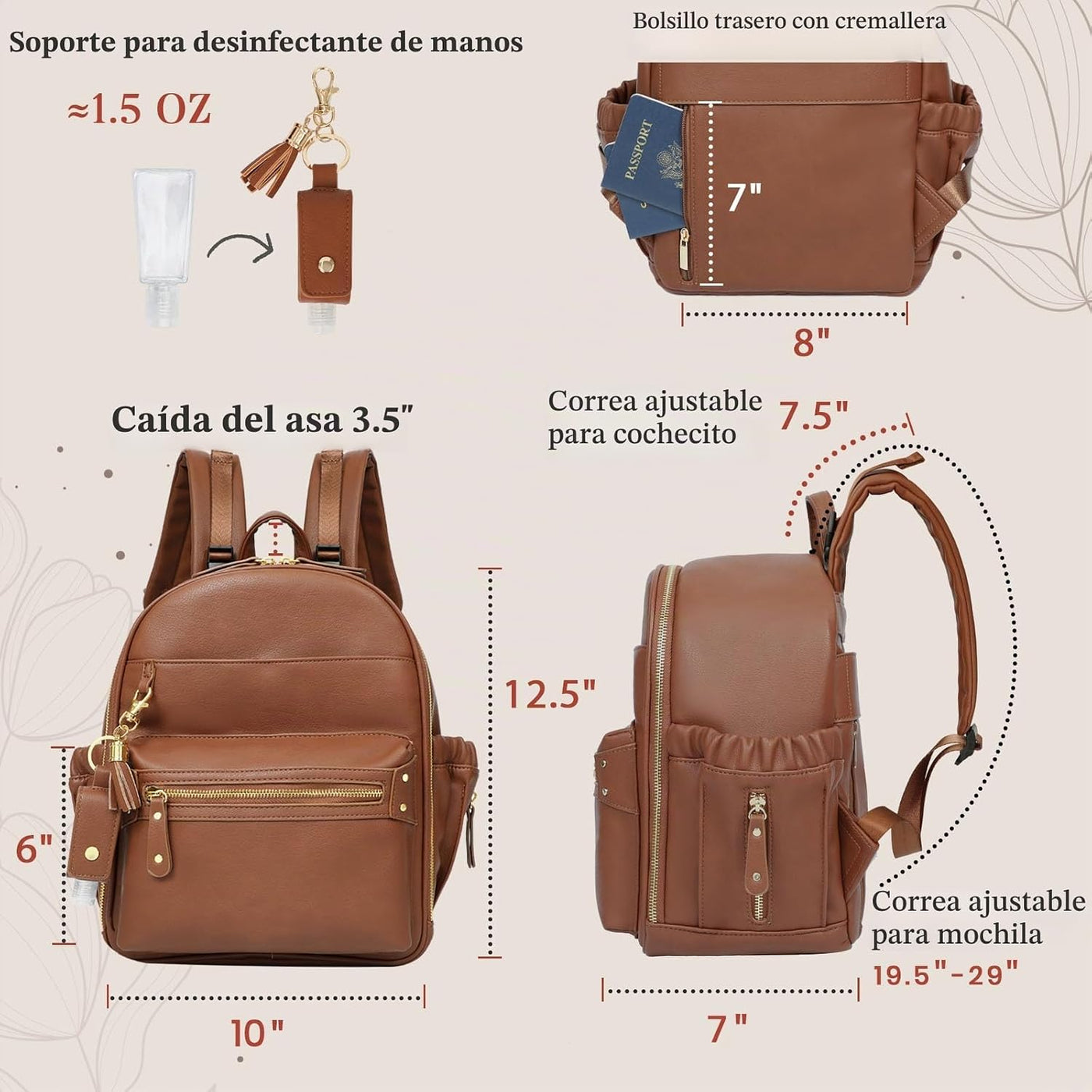 miss fong Pequeña bolsa de pañales mini mochila para pañales con 11...