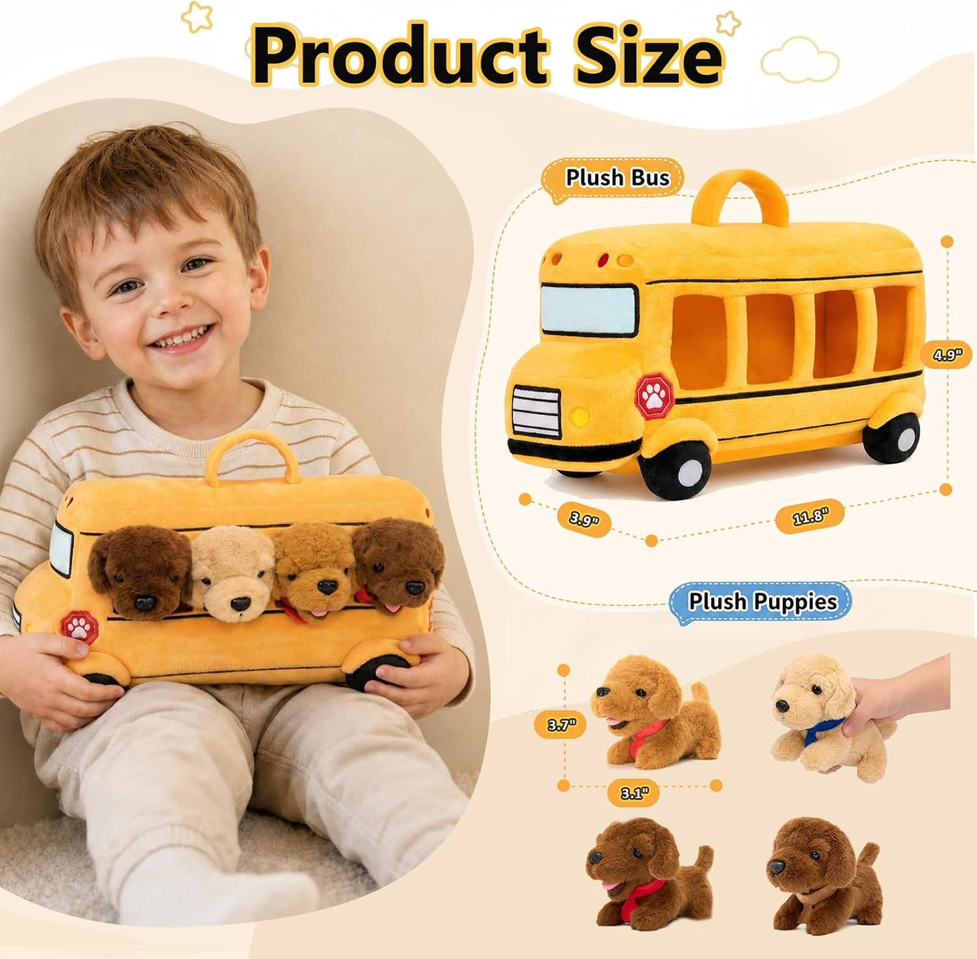 OUOZZZ Juego de animales de peluche para perros con autobús escolar...